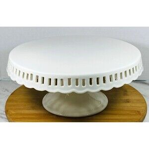 Grace Pantry White Ceramic Round Cake Stand Pedestal Glossy 12” Hand Wash Only